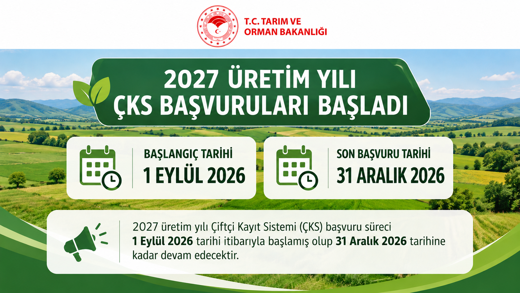 2027 Üretim Yılı ÇKS Başvuruları Devam Ediyor